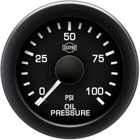 Isspro R16211 EV2 2-1/16 inch 0-100PSI Engine Oil Pressure Gauge - Black Face Black Bezel | Universal