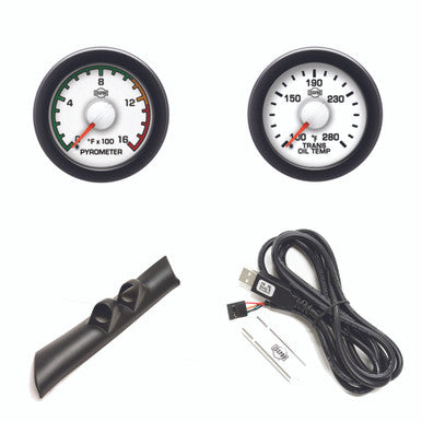 Isspro R50042R EV2 Dual Guage Pillar Kit - Pyro-Trans Temp - White Face Black Bezel | 1998-2002 Dodge RAM 2500/3500 5.9L Cummins