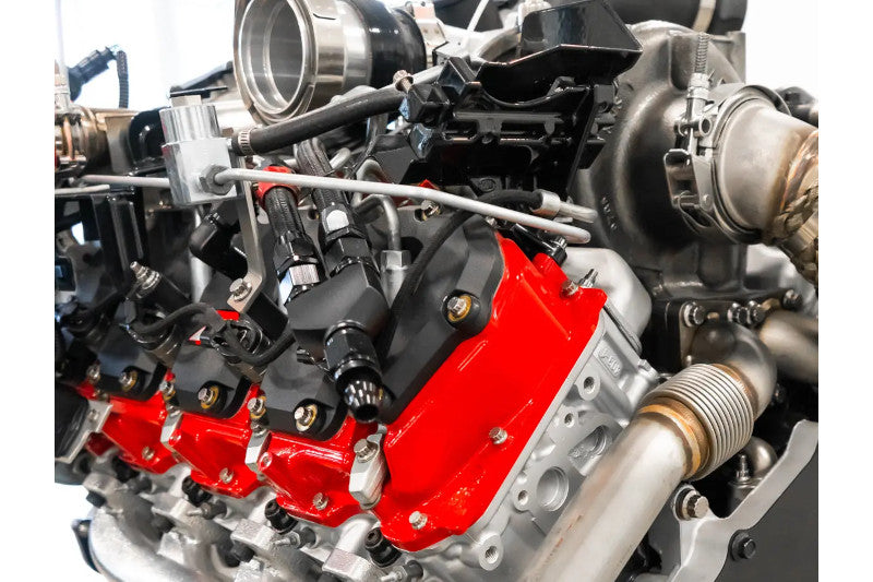 PPE 118021212 Valve Cover Kit with Pillars - Red | 2005-2010 GM Silverado/Sierra 2500HD/3500HD 6.6L Duramax