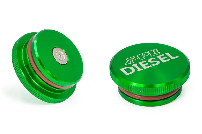 PPE 273001000 Anodized Billet Aluminum Magnetic Fuel Cap - Green | 2013-2018 RAM 2500/3500 6.7L Cummins & 13-19 RAM 3.0L Ecodiesel