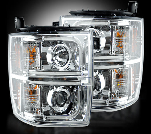 Recon 264296CLC Clear Projector Headlights with OLED U-Bar | 2015-2019 GM Silverado/Sierra 2500HD/3500HD