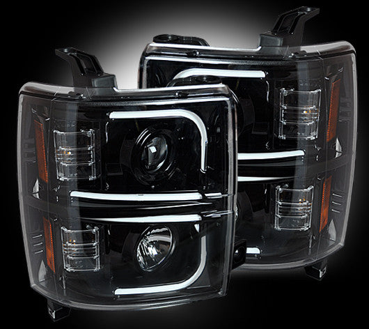 Recon 264296BKC Smoked Projector Headlights with OLED U-Bar | 2015-2019 GM Silverado/Sierra 2500HD/3500HD