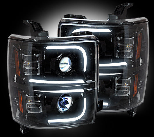 Recon 264296BKC Smoked Projector Headlights with OLED U-Bar | 2015-2019 GM Silverado/Sierra 2500HD/3500HD