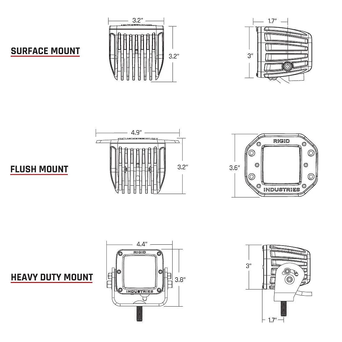 Rigid 222513 D-Series PRO LED Light Diffused Lens Heavy Duty Black Housing Pair | Universal