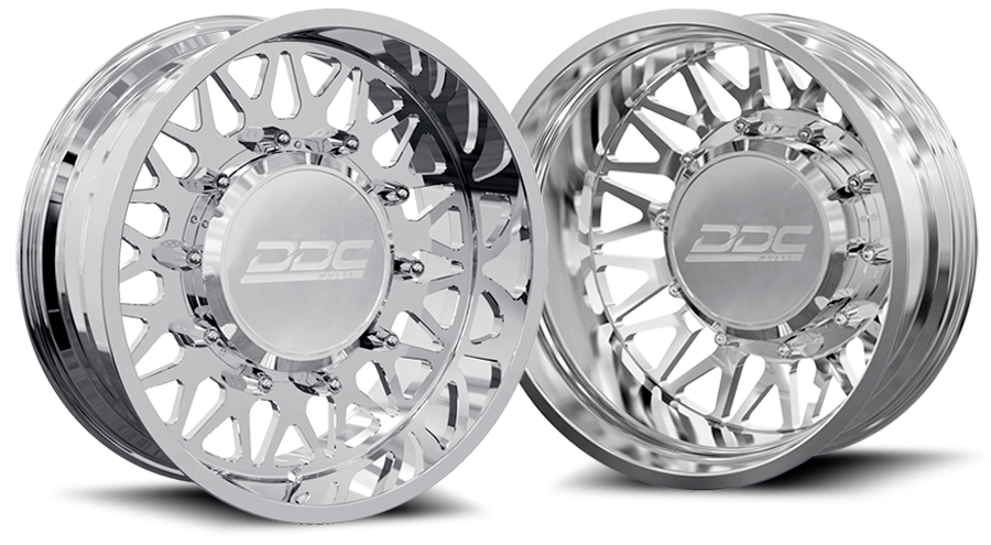DDC Wheels 24PL-22-210SS The Mesh ged Dually 22x8.25 8x210 Polished Wheel Package with Super Single Fronts | 2011-2024 GM Silverado/Sierra 3500HD