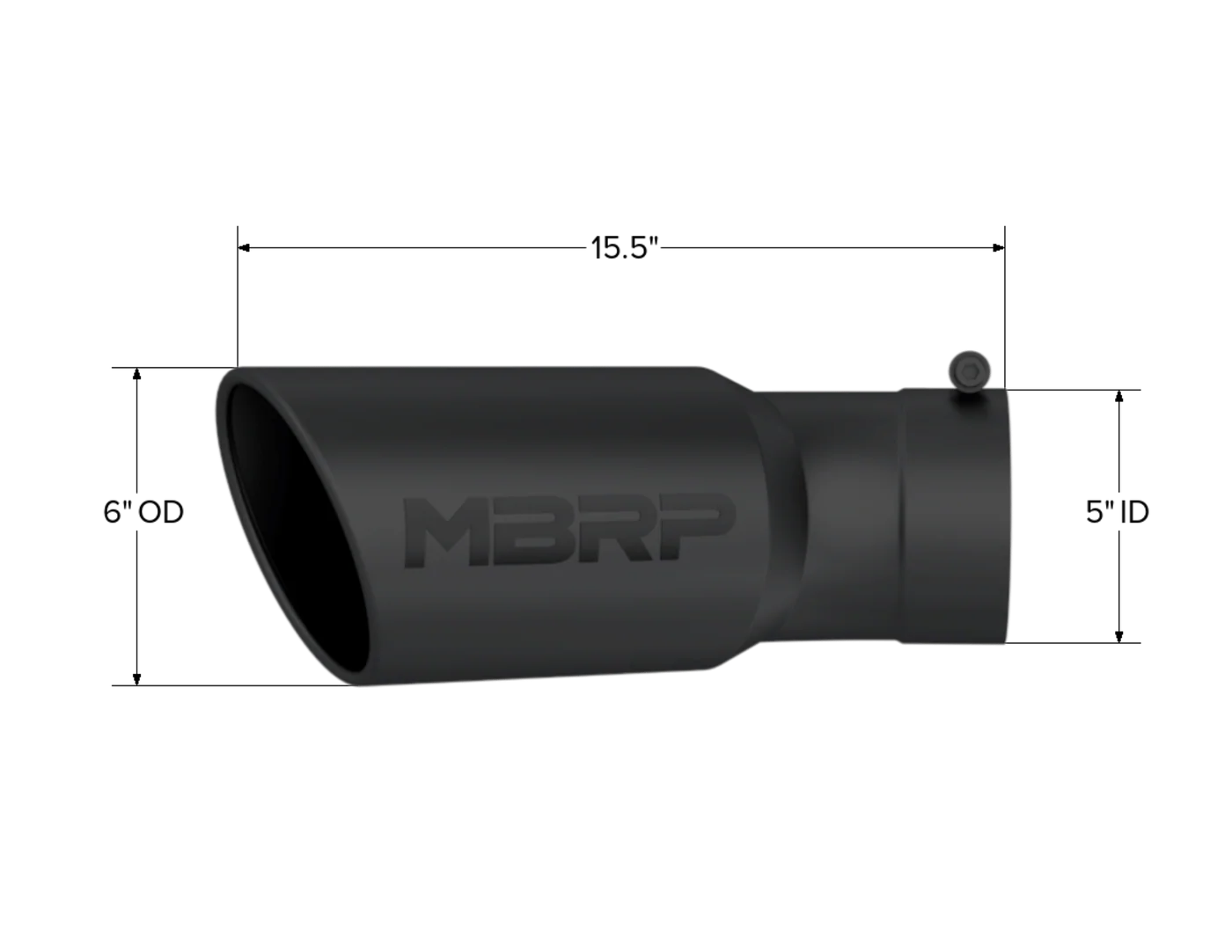 MBRP T5154BLK Exhaust Tip 6" inch O.D. Angled Rolled End 5" inch Inlet 15-1/2 inch Length 30 Degree Bend Black | Universal
